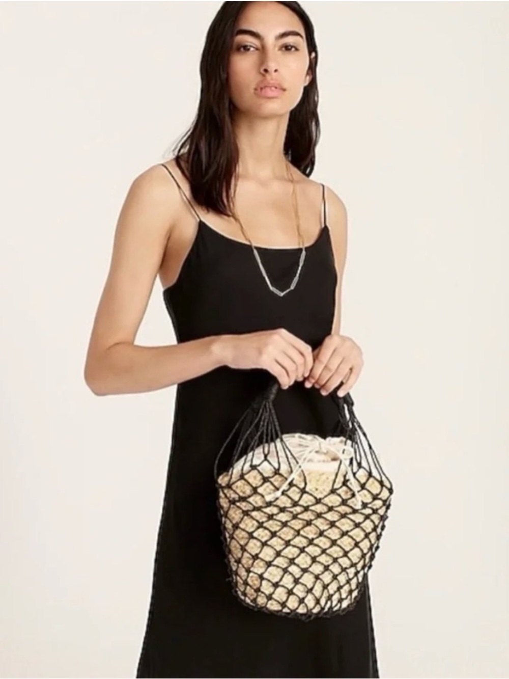 J.Crew new! Brown Net-Overlay Straw Tote Bag
